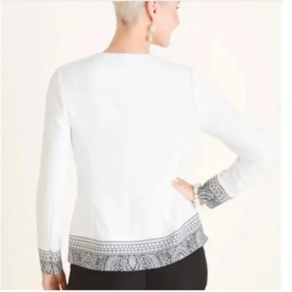 Chico's Blazer‎ Paisley Border Print Open Front, Women 3 (16/18) White Black
